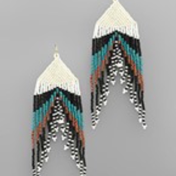 Triangle Multi Tassel Beads Earrings - Picture 7 of 9